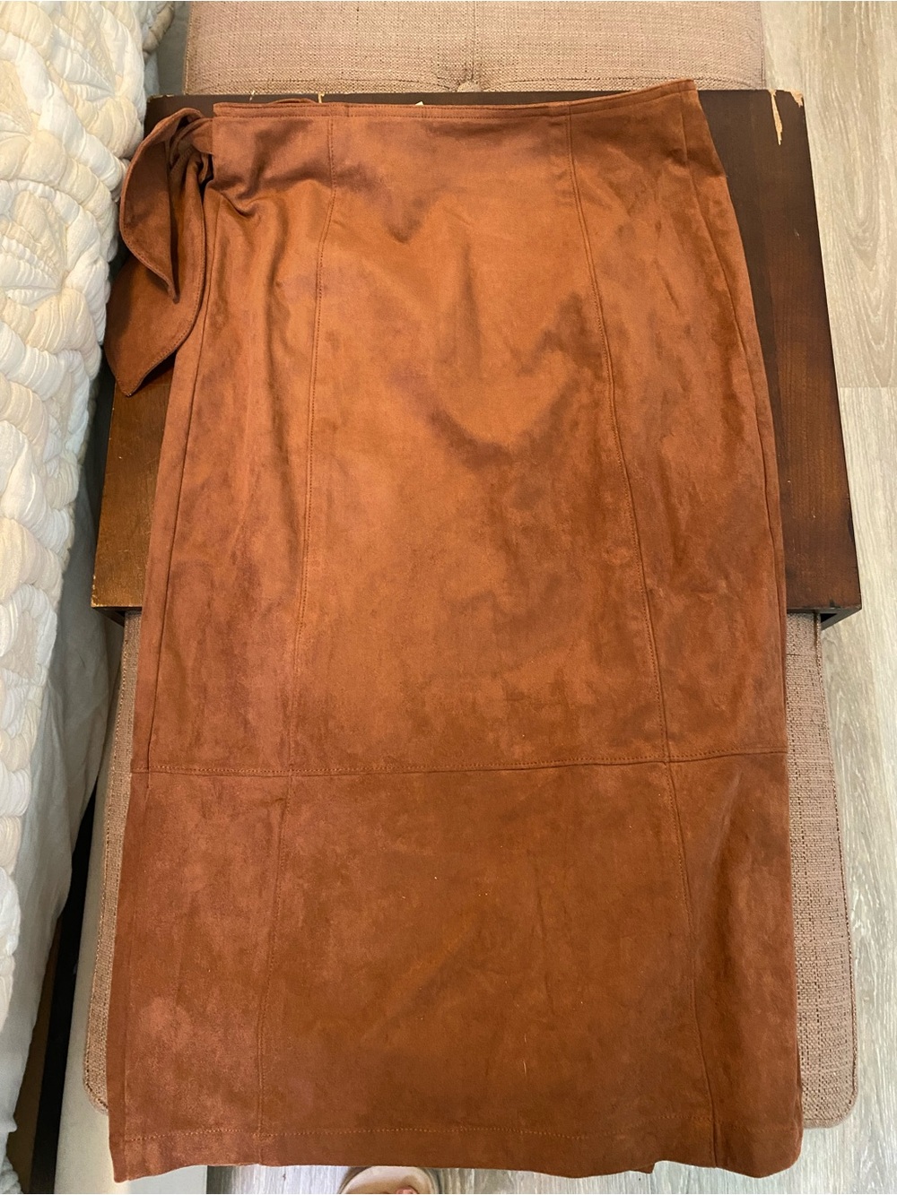 Anthropologie Rust Tie-Waist Faux Suede Midi Skirt - Picture 2 of 4